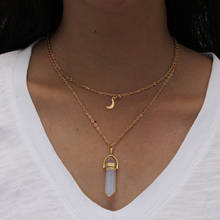 Многослойное ожерелье из богемного натурального камня золотистого цвета для женщин, ожерелье с кулоном, ожерелье с цепочкой в виде Луны, оптовая продажа 2024 - купить недорого