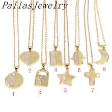 Pingente geométrico minimalista dourado, pingente de cruz de zircônia cúbica/coração/cadeado, colar de jóias para presente para ela com 10 peças 2024 - compre barato
