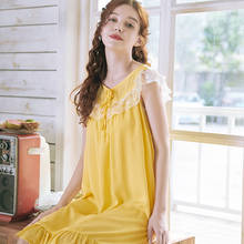 Wasteheart verão feminino homewear feminino amarelo sexy pijamas camisola de renda o pescoço camisola de dormir sleepwear xl 2024 - compre barato