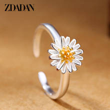 ZDADAN New Arrival 925 Sterling Silver Vintage Daisy Flower Rings For Women Wedding Jewelry Open Adjustable 2024 - buy cheap