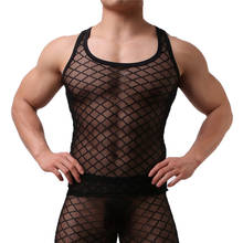 Men's Undershirts Mesh fishnet See-through Sleeveless Sexy Tank Tops Nightclub Tee Shirt Fitness sports Streetwear XL 2024 - buy cheap