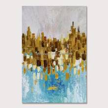 Mintura Wall Picture for Living Room Oil Painting on Canva Hand Painted Abstract Image of Gold Square and Blue Wall Art No Frame 2024 - buy cheap