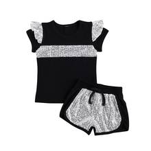 Conjunto de roupas infantil de 2 a 7 anos, camiseta e shorts de alça com lantejoulas para crianças e bebês meninas 2 peças 2024 - compre barato