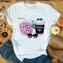 Nueva camiseta de café con flor de belleza, camisetas de manga corta para mujer, camisetas de moda para mujer, camisetas gráficas Harajuku para mujer, ropa 2024 - compra barato