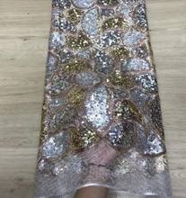 Sat-10.4007 moda lantejoulas tule bordado tecido de renda líquida francês para o vestido de festa 2024 - compre barato