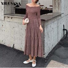 XIBUSANA Vintage Off Shoulder Ruffle Chiffon Dress Women 2021 New Spring Autumn Fashion Female Long Sleeve Floral Party Dresses 2024 - buy cheap