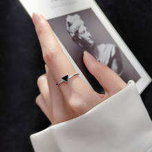 Daiwujan anel triângulo ajustável minimalista de prata esterlina 925 preta esmaltada, joias finas geométricas para presente de festa feminino 2024 - compre barato