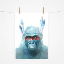 Póster abstracto de animales de la selva, Impresión de orangután, moderno, geométrico, cuadro de Arte de Pluma azul, pintura en lienzo, decoración de pared del hogar 2024 - compra barato