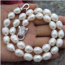 new huge 18" 9-10MM SOUTH SEA NATURAL White PEARL NECKLACE Leopard head CLASP 2024 - buy cheap