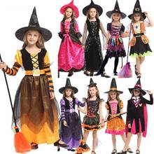 Halloween bruxa traje crianças crianças bruxa menina cosplay para meninas purim carnaval festa mardi gras trajes fantasia vestido 2024 - compre barato