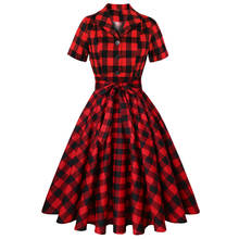 Sishion veste feminino de verão, vestido xadrez vintage de algodão com manga curta e tamanhos grandes, sd0002, vestido de damas, preto, vermelho, vintage 2024 - compre barato