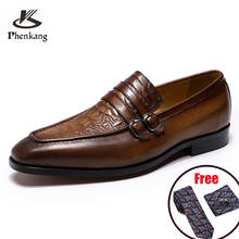 Phenkang-zapatos formales para hombre, calzado oxford de piel auténtica de cocodrilo, zapatos de boda negros, slipon Zapatos de vestir de cuero, 2020 2024 - compra barato
