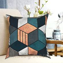 Copper , Marble And Concrete Cubes 2 With Blue Pillow Case Printed Home Soft Throw Pillow Concrete Cube Cubes Hexagon 2024 - buy cheap
