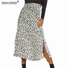 INDJXND Летняя женская юбка с высокой талией и оборками, свободная длинная юбка с разрезом по бокам, Женская леопардовая пляжная одежда 2024 - купить недорого