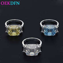 OEKDFN-anillos de plata esterlina 100% para mujer, joyería grande de compromiso de boda con circonita AAAAA + blanco, amarillo y azul, 925 2024 - compra barato