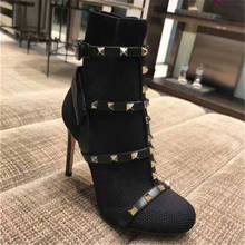 Shoes Woman 2020 Brand Rivets Designer Runway Knight Boots Black Round Toe Botas Mujer Socks Booties High Heels Chelsea Boots 2024 - buy cheap