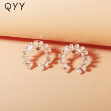 QYY Fashion Round Earrings for Women Accessories Zircon Gold Color Stud Earring Femme Earings 2020 New Trendy Prom Jewelry Gifts 2024 - buy cheap