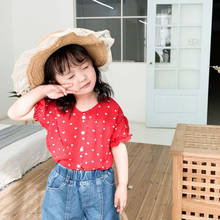 Blusas de verão para meninas, camisas estilo coreano, blusas para crianças, roupas de manga curta, camisa estampada de amantes rt839 2024 - compre barato