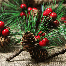 Rama de cono de pino y baya roja de simulación Natural, decoración de árbol de Navidad para tarjeta de felicitación, guirnalda, suministros para fiesta de boda, 10 piezas 2024 - compra barato