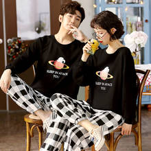 SLPBELY Couple Pajamas Set Homesuit Spring Cartoon Long Sleeve Plaid Pant Men And Women Pyjamas Lovers Sleepwear Nightclothes 2024 - buy cheap