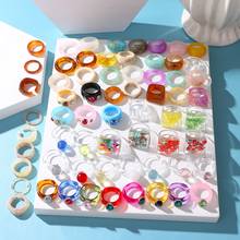 Ifkm 2021 nova resina transparente acrílico strass colorido geométrico quadrado redondo anéis conjunto para mulheres jóias presentes de festa 2024 - compre barato