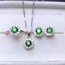charming clear green Diopside gemstone ring  earrings and necklace  jewelry set natural round gem 925 sterling silver girl gift 2024 - buy cheap