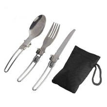 Portable 3 In 1 Outdoor Camping Picnic Cutlery Set Stainless Steel Folding Fork Knife Scoop Cutlery Food Bento 2024 - buy cheap