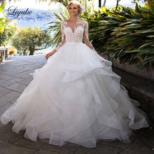 Liyuke Ruffles A Line Wedding Dress Princess With Long Sleeve Of Backless Bride Dress 2024 - buy cheap