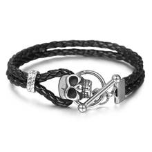 Pulseira de couro masculina 2021, tendência, de aço inoxidável, caveira, cabeça fantasma, com fecho, pulseira e bracelete, punk, masculina, dlb199 2024 - compre barato