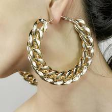 Punk Wide Chain Hoop Earrings For Women Big Round Statement Earrings Brincos 2022 Fashion Jewelry Golden Silver Color MANILAI 2024 - buy cheap