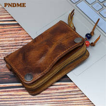 PNDME simple vintage genuine leather men's women's key case fashion natural first layer cowhide car driving license coin purse 2024 - buy cheap