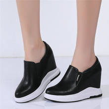 Breathable Oxfords Women Genuine Leather Wedges High Heel Platform Pumps Shoes Female Round Toe Fashion Sneakers Casual Shoes 2024 - buy cheap