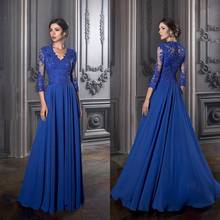 Elegant Blue Mother of the Bride Dresses Long Sleeves Lace Exquisite Chiffon A Line Wedding Party Guest Evening Prom Gowns 2022 2024 - buy cheap