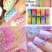 10 Sheets Laser Fish Scales Nail Foil Holographic Gradient Mermaid Transfer Sticker Wave Decal Starry Paper Nail Decoration 2024 - buy cheap