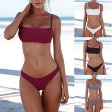 Solid Color Women Strap Top Padded Bra High Waist Panties Bikini Swimwear Set 2024 - buy cheap