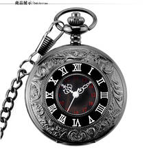 New Vintage Charm Black Fashion Roman Number Quartz Pocket Watch Steampunk Women Man Pocket Watch with Fob Chain Gifts 2024 - buy cheap