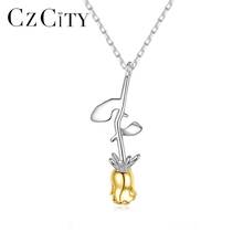 CZCITY Rose Pendant Necklace for Women Bridal Wedding Engagement 925 Sterling Silver Yellow Flower Fine Jewelry Christmas Gifts 2024 - buy cheap
