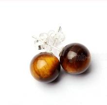 Free Shipping  Fashion New 10mm Natural Yelow Tiger Eye Stone 925 Sterling Silver   Earrings 2024 - buy cheap