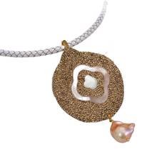 Gg jóias 18 "branco colar de couro rosa keshi pérola ouro cz concha pingente para mulher 2024 - compre barato