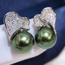 D822 Pearl Earrings Fine Jewelry 925 Sterling Silver Round 9-10mm Fresh Water Peacock Green Black Pearls Stud Earrings Presents 2024 - buy cheap