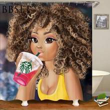 Africano-americano menina cortina de chuveiro arte preta afro menina beber suco padrão à prova dmulti água multi-tamanho douchegordijn decoração do banheiro 2024 - compre barato