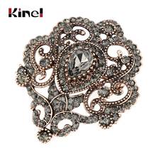 Kinel Vintage Women Turkish Flower Brooch Pin Gray Crystal Jewelry Rhinestone Brooches Arabia Paisley Pattern Lapel Corsage 2024 - buy cheap