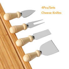 Kit com 4 peças de cabo de madeira, conjunto de ferramentas para cozinha, cortador de queijo, bambu e carvalho 2024 - compre barato