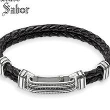 thomas Leather Crap Bracelet Black Pave Rebel silver color Heart Jewelry 2020 Brand New Fashion Gift Men female 2024 - buy cheap