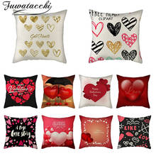 Fuwatacchi Red Heart Photo Cushion Cover Cute Pink Heart Printed Linen Pillow Cover for Home Sofa Decorative Pillow Case 45x45cm 2024 - buy cheap