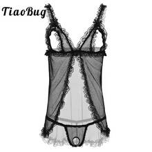 Hot Sexy Men Sheer Fishnet Lace Crossdressing Erotic Sissy Lingerie Set Shoulder Straps Open Cups Tops Crotchless G-string Set 2024 - buy cheap