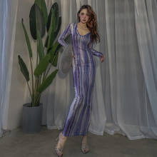 Blue Long Sleeve Tie Dye Maxi Dress Sexy Women V neck Bodycon Party Long Dress Club Night Out Vestidos 2024 - buy cheap