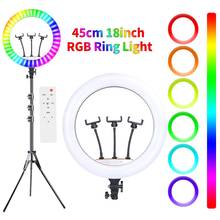 Anillo de luz LED RGB de 18 pulgadas, iluminación fotográfica de 2700K-7000K, lámpara de anillo con soporte de trípode, luz de arcoíris para maquillaje de teléfono 2024 - compra barato