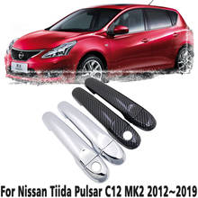 Black Carbon Fiber handle Or Chrome Side Door Cover Trim Set  For Nissan Tiida Pulsar C12 MK2 2012~2019 Car Accessories  2013 2024 - buy cheap