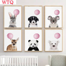 Pink Balloon Poster Panda Koala Bear Rabbit Wall Art Canvas Painting Baby Animals Print Nordic Wall Pictures For Kids Room Decor 2024 - buy cheap